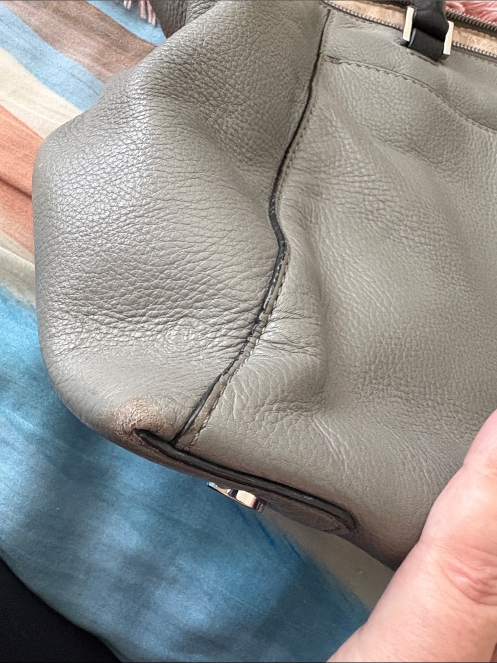 Michael Kors Gray Leather Satchel with Black Handles and Logo Charm - Picture 9 of 11